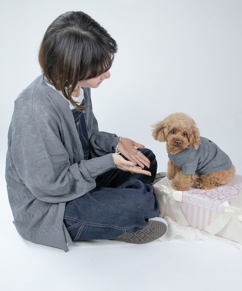 PairPair（ペアペア）の「【ペットとリンクコーデ】透かし編みカーディガン（カーディガン/ボレロ・レディース・アイボリー/グレイッシュブルー・フリー）」の8枚目の写真