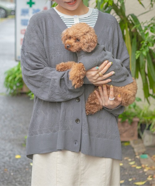 PairPair（ペアペア）の「【ペットとリンクコーデ】透かし編みカーディガン（カーディガン/ボレロ・レディース・アイボリー/グレイッシュブルー・フリー）」の6枚目の写真
