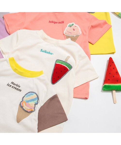 BREEZE（ブリーズ）の「アイスワッペンTシャツ（Tシャツ/カットソー・キッズ・ライトグレー/ベージュ/パープル/ブラウン/オフホワイト/ピンク/ライム/オレンジ/ミント/レインボー・90/100/110/120/80/130/140）」の13枚目の写真