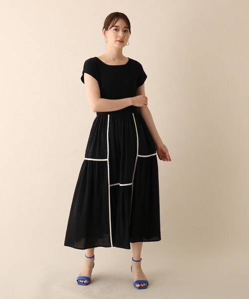 OPAQUE.CLIP（オペークドットクリップ）の「◆異素材ドッキングフレアワンピース（ワンピース・レディース・ライトグレー/ブラック・38/36）」の8枚目の写真