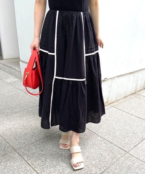 OPAQUE.CLIP（オペークドットクリップ）の「◆異素材ドッキングフレアワンピース（ワンピース・レディース・ライトグレー/ブラック・38/36）」の4枚目の写真