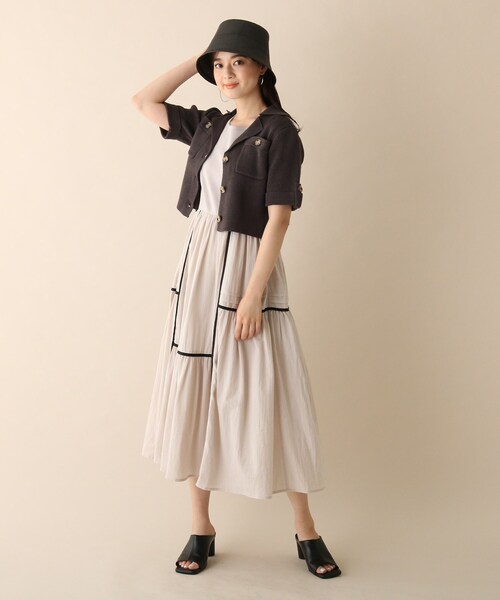 OPAQUE.CLIP（オペークドットクリップ）の「◆異素材ドッキングフレアワンピース（ワンピース・レディース・ライトグレー/ブラック・38/36）」の15枚目の写真