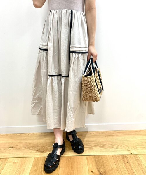 OPAQUE.CLIP（オペークドットクリップ）の「◆異素材ドッキングフレアワンピース（ワンピース・レディース・ライトグレー/ブラック・38/36）」の20枚目の写真