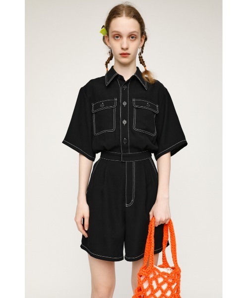 SLY（スライ）の「STITCH SHORT ROMPERS ステッチ ロンパース（つなぎ 