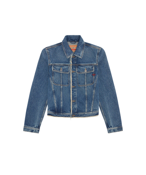 ★Lサイズ★ DIESEL デニムジャケット ダメージ加工 裏地シルク混 ブルー DIESEL（ディーゼル）の「メンズ 22FW デニム ジャケット ダメージ加工