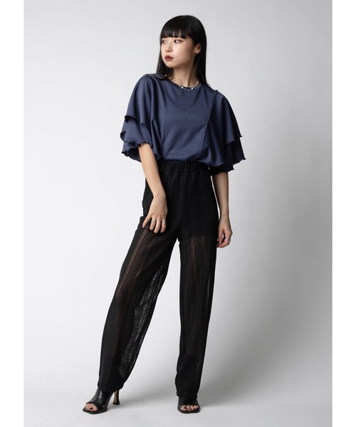 Adoon plain(アドーンプレーン)の「フリルスリーブトップス(Tシャツ/カットソー・レディース・ホワイト/ブラック/ダークブルー・FREE)」の11枚目の写真