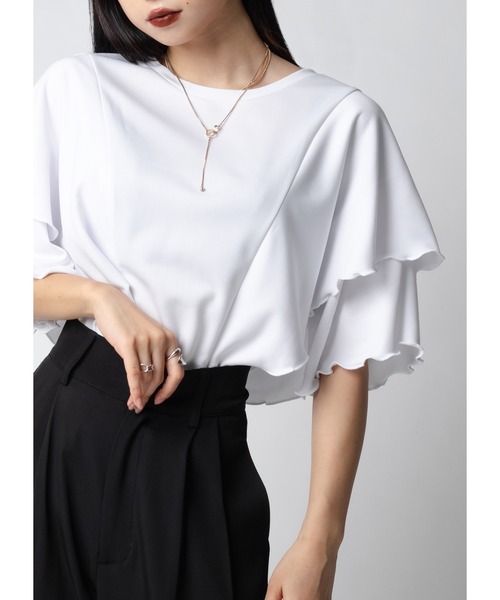 Adoon plain(アドーンプレーン)の「フリルスリーブトップス(Tシャツ/カットソー・レディース・ホワイト/ブラック/ダークブルー・FREE)」の18枚目の写真