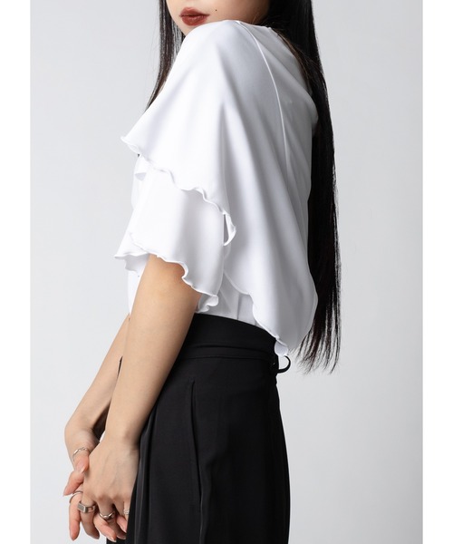 Adoon plain(アドーンプレーン)の「フリルスリーブトップス(Tシャツ/カットソー・レディース・ホワイト/ブラック/ダークブルー・FREE)」の20枚目の写真