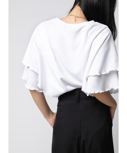 Adoon plain(アドーンプレーン)の「フリルスリーブトップス(Tシャツ/カットソー・レディース・ホワイト/ブラック/ダークブルー・FREE)」の21枚目の写真