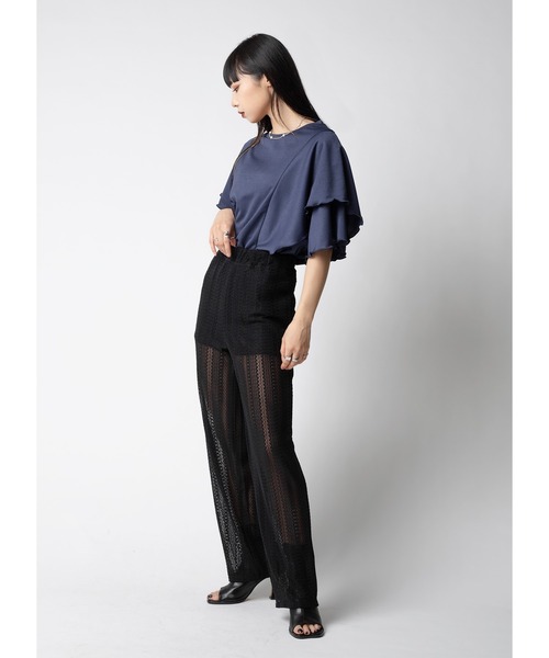 Adoon plain(アドーンプレーン)の「フリルスリーブトップス(Tシャツ/カットソー・レディース・ホワイト/ブラック/ダークブルー・FREE)」の12枚目の写真