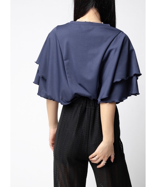 Adoon plain(アドーンプレーン)の「フリルスリーブトップス(Tシャツ/カットソー・レディース・ホワイト/ブラック/ダークブルー・FREE)」の10枚目の写真