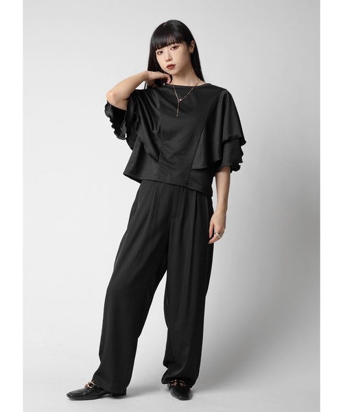 Adoon plain(アドーンプレーン)の「フリルスリーブトップス(Tシャツ/カットソー・レディース・ホワイト/ブラック/ダークブルー・FREE)」の4枚目の写真