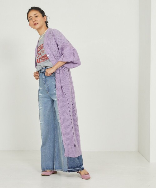Freada(フリーダ)の「Freada/フリーダ 透かし編みニットカーディガン(カーディガン/ボレロ・レディース・ラベンダー/ダークオレンジ・フリ-)」の7枚目の写真