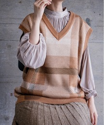 SUGGESTION レトロ総柄ジャガード ニットベスト 2022AW