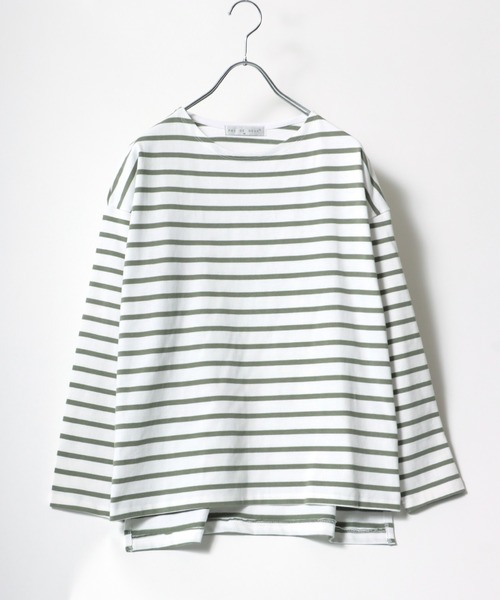 Salong hameu(サロン ハミュー)の「ゆるシルエット ボートネックロンT/無地・ボーダー/長袖プルオーバー(Tシャツ/カットソー・レディース・ブラック/キャメル/ホワイト/ライトパープル/ネイビー/ホワイト×ブラック/ネイビー×ホワイト/ホワイト×パープル/ホワイト×グリーン・M/L)」の3枚目の写真