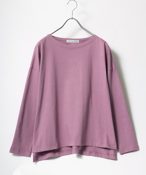 Salong hameu(サロン ハミュー)の「ゆるシルエット ボートネックロンT/無地・ボーダー/長袖プルオーバー(Tシャツ/カットソー・レディース・ブラック/キャメル/ホワイト/ライトパープル/ネイビー/ホワイト×ブラック/ネイビー×ホワイト/ホワイト×パープル/ホワイト×グリーン・M/L)」の1枚目の写真