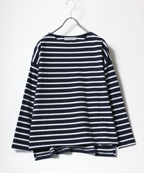 Salong hameu(サロン ハミュー)の「ゆるシルエット ボートネックロンT/無地・ボーダー/長袖プルオーバー(Tシャツ/カットソー・レディース・ブラック/キャメル/ホワイト/ライトパープル/ネイビー/ホワイト×ブラック/ネイビー×ホワイト/ホワイト×パープル/ホワイト×グリーン・M/L)」の8枚目の写真