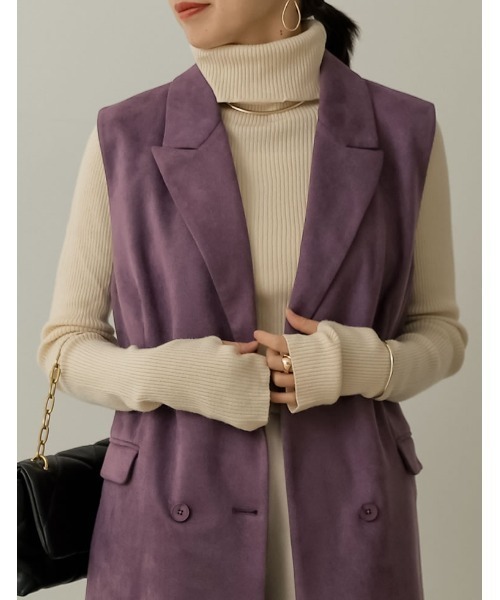 Re:EDIT（リエディ）の「[2022A/W COLLECTION]タートルネック指穴リブニットトップス（ニット/セーター・レディース・杢グレー/パープル/ブラウン/グリーン/アイボリー/ホワイト系その他/ブラック・MEDIUM/LARGE）」の2枚目の写真