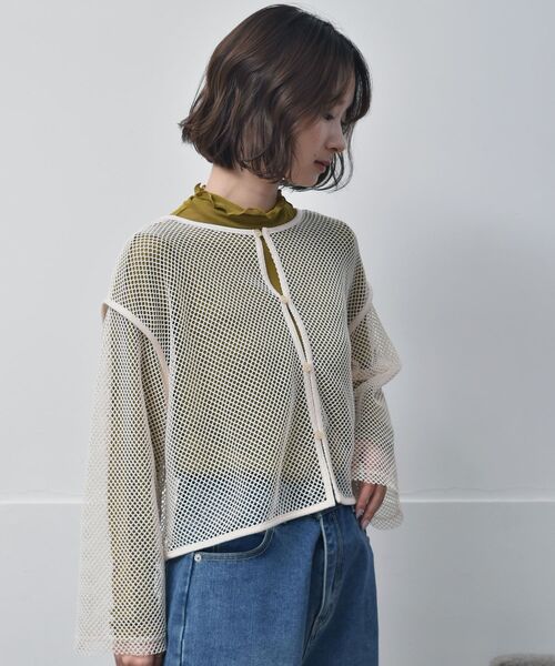 RETRO GIRL（レトロガール）の「パイピングメッシュカーデ（Tシャツ/カットソー・レディース・ブラック/ホワイト/グリーン・FREE）」の10枚目の写真