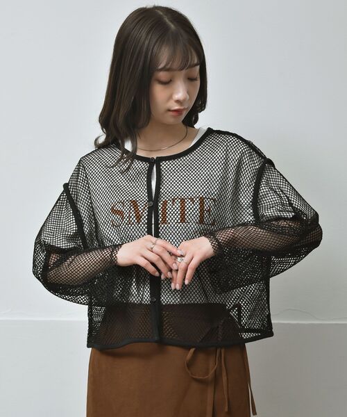 RETRO GIRL（レトロガール）の「パイピングメッシュカーデ（Tシャツ/カットソー・レディース・ブラック/ホワイト/グリーン・FREE）」の18枚目の写真