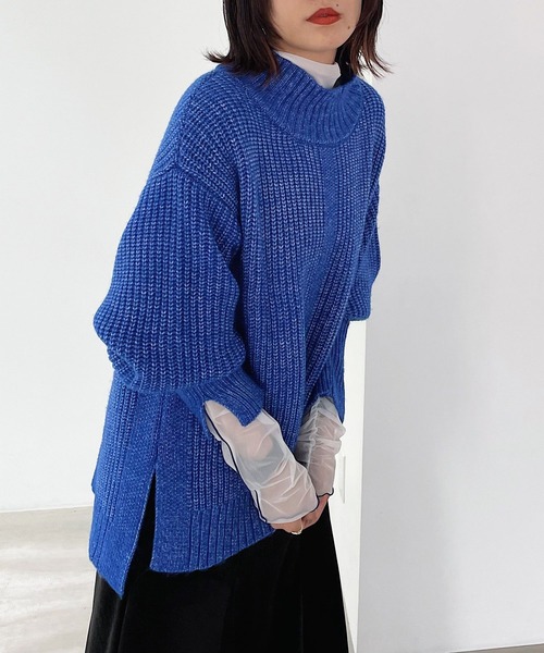 PAGEBOY(ページボーイ)の「アゼスリットタートルニット(ニット/セーター・レディース・ブラック/ベージュ/オフホワイト/オレンジ/ブルー系その他・FREE)」の4枚目の写真