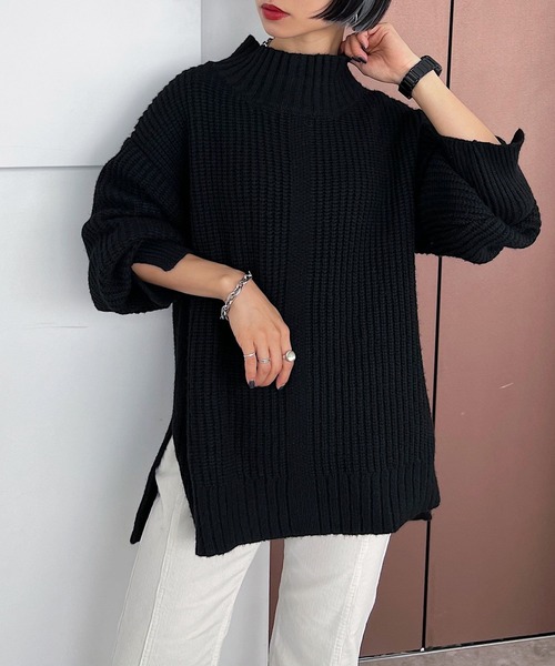 PAGEBOY(ページボーイ)の「アゼスリットタートルニット(ニット/セーター・レディース・ブラック/ベージュ/オフホワイト/オレンジ/ブルー系その他・FREE)」の2枚目の写真