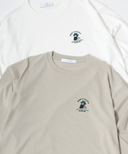 Lazar（ラザル）の「Lazar 別注 Cute Couple/Uncle Beard オーバーサイズ ワンポイント刺繍 ロングスリーブTシャツ（Tシャツ/カットソー・メンズ・ホワイト/ブラック/ダークグリーン/ベージュ/ブルー/ホワイト系その他/ブラック系その他/ベージュ系その他/グリーン系その他/ブルー系その他/ホワイト系その他2/ホワイト系その他3/ブラック系その他2/ブラック系その他3/グリーン系その他2/グリーン系その他3/ホワイト系その他4/ブラック系その他5/ブラック系その他4/ホワイト系その他5・LL/M/L）」の14枚目の写真