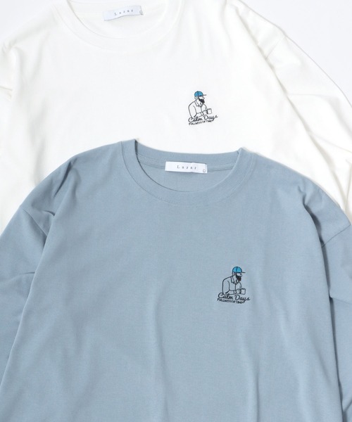 Lazar（ラザル）の「Lazar 別注 Cute Couple/Uncle Beard オーバーサイズ ワンポイント刺繍 ロングスリーブTシャツ（Tシャツ/カットソー・メンズ・ホワイト/ブラック/ダークグリーン/ベージュ/ブルー/ホワイト系その他/ブラック系その他/ベージュ系その他/グリーン系その他/ブルー系その他/ホワイト系その他2/ホワイト系その他3/ブラック系その他2/ブラック系その他3/グリーン系その他2/グリーン系その他3/ホワイト系その他4/ブラック系その他5/ブラック系その他4/ホワイト系その他5・LL/M/L）」の20枚目の写真