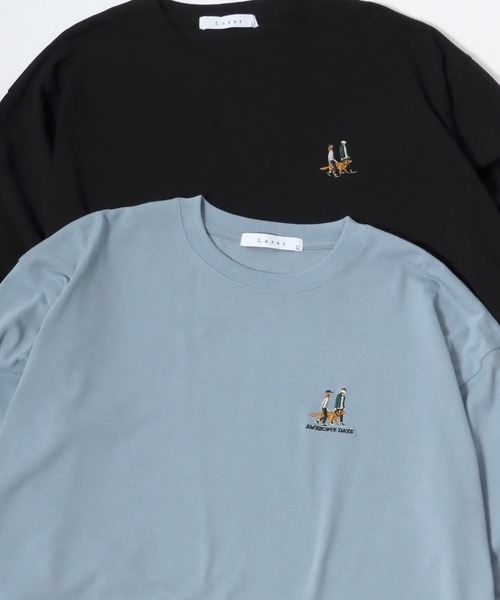 Lazar（ラザル）の「Lazar 別注 Cute Couple/Uncle Beard オーバーサイズ ワンポイント刺繍 ロングスリーブTシャツ（Tシャツ/カットソー・メンズ・ホワイト/ブラック/ダークグリーン/ベージュ/ブルー/ホワイト系その他/ブラック系その他/ベージュ系その他/グリーン系その他/ブルー系その他/ホワイト系その他2/ホワイト系その他3/ブラック系その他2/ブラック系その他3/グリーン系その他2/グリーン系その他3/ホワイト系その他4/ブラック系その他5/ブラック系その他4/ホワイト系その他5・LL/M/L）」の19枚目の写真