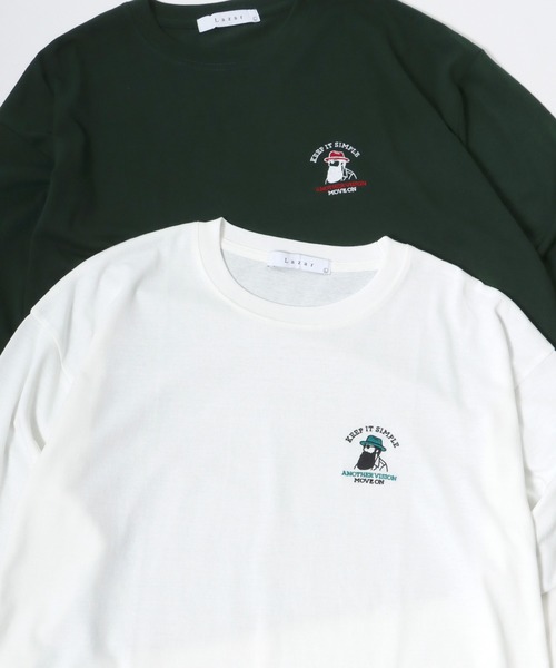 Lazar（ラザル）の「Lazar 別注 Cute Couple/Uncle Beard オーバーサイズ ワンポイント刺繍 ロングスリーブTシャツ（Tシャツ/カットソー・メンズ・ホワイト/ブラック/ダークグリーン/ベージュ/ブルー/ホワイト系その他/ブラック系その他/ベージュ系その他/グリーン系その他/ブルー系その他/ホワイト系その他2/ホワイト系その他3/ブラック系その他2/ブラック系その他3/グリーン系その他2/グリーン系その他3/ホワイト系その他4/ブラック系その他5/ブラック系その他4/ホワイト系その他5・LL/M/L）」の4枚目の写真