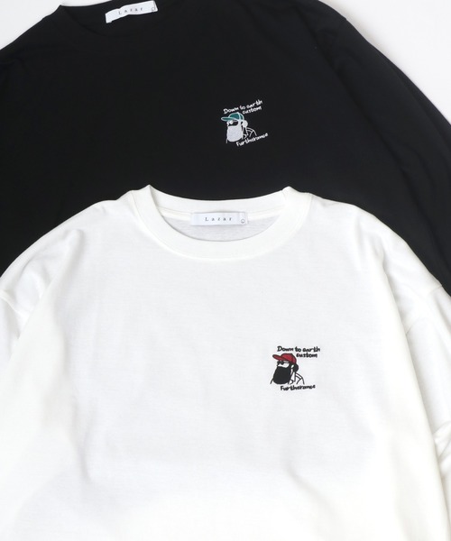 Lazar（ラザル）の「Lazar 別注 Cute Couple/Uncle Beard オーバーサイズ ワンポイント刺繍 ロングスリーブTシャツ（Tシャツ/カットソー・メンズ・ホワイト/ブラック/ダークグリーン/ベージュ/ブルー/ホワイト系その他/ブラック系その他/ベージュ系その他/グリーン系その他/ブルー系その他/ホワイト系その他2/ホワイト系その他3/ブラック系その他2/ブラック系その他3/グリーン系その他2/グリーン系その他3/ホワイト系その他4/ブラック系その他5/ブラック系その他4/ホワイト系その他5・LL/M/L）」の7枚目の写真