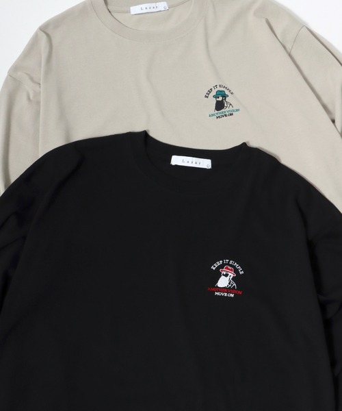 Lazar（ラザル）の「Lazar 別注 Cute Couple/Uncle Beard オーバーサイズ ワンポイント刺繍 ロングスリーブTシャツ（Tシャツ/カットソー・メンズ・ホワイト/ブラック/ダークグリーン/ベージュ/ブルー/ホワイト系その他/ブラック系その他/ベージュ系その他/グリーン系その他/ブルー系その他/ホワイト系その他2/ホワイト系その他3/ブラック系その他2/ブラック系その他3/グリーン系その他2/グリーン系その他3/ホワイト系その他4/ブラック系その他5/ブラック系その他4/ホワイト系その他5・LL/M/L）」の10枚目の写真