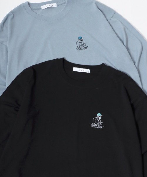 Lazar（ラザル）の「Lazar 別注 Cute Couple/Uncle Beard オーバーサイズ ワンポイント刺繍 ロングスリーブTシャツ（Tシャツ/カットソー・メンズ・ホワイト/ブラック/ダークグリーン/ベージュ/ブルー/ホワイト系その他/ブラック系その他/ベージュ系その他/グリーン系その他/ブルー系その他/ホワイト系その他2/ホワイト系その他3/ブラック系その他2/ブラック系その他3/グリーン系その他2/グリーン系その他3/ホワイト系その他4/ブラック系その他5/ブラック系その他4/ホワイト系その他5・LL/M/L）」の11枚目の写真