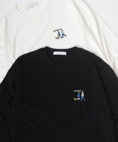 Lazar（ラザル）の「Lazar 別注 Cute Couple/Uncle Beard オーバーサイズ ワンポイント刺繍 ロングスリーブTシャツ（Tシャツ/カットソー・メンズ・ホワイト/ブラック/ダークグリーン/ベージュ/ブルー/ホワイト系その他/ブラック系その他/ベージュ系その他/グリーン系その他/ブルー系その他/ホワイト系その他2/ホワイト系その他3/ブラック系その他2/ブラック系その他3/グリーン系その他2/グリーン系その他3/ホワイト系その他4/ブラック系その他5/ブラック系その他4/ホワイト系その他5・LL/M/L）」の12枚目の写真