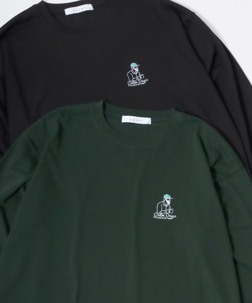 Lazar（ラザル）の「Lazar 別注 Cute Couple/Uncle Beard オーバーサイズ ワンポイント刺繍 ロングスリーブTシャツ（Tシャツ/カットソー・メンズ・ホワイト/ブラック/ダークグリーン/ベージュ/ブルー/ホワイト系その他/ブラック系その他/ベージュ系その他/グリーン系その他/ブルー系その他/ホワイト系その他2/ホワイト系その他3/ブラック系その他2/ブラック系その他3/グリーン系その他2/グリーン系その他3/ホワイト系その他4/ブラック系その他5/ブラック系その他4/ホワイト系その他5・LL/M/L）」の18枚目の写真