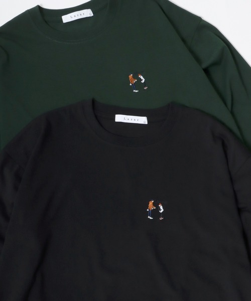 Lazar（ラザル）の「Lazar 別注 Cute Couple/Uncle Beard オーバーサイズ ワンポイント刺繍 ロングスリーブTシャツ（Tシャツ/カットソー・メンズ・ホワイト/ブラック/ダークグリーン/ベージュ/ブルー/ホワイト系その他/ブラック系その他/ベージュ系その他/グリーン系その他/ブルー系その他/ホワイト系その他2/ホワイト系その他3/ブラック系その他2/ブラック系その他3/グリーン系その他2/グリーン系その他3/ホワイト系その他4/ブラック系その他5/ブラック系その他4/ホワイト系その他5・LL/M/L）」の8枚目の写真