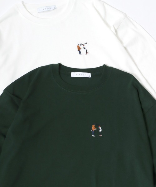 Lazar（ラザル）の「Lazar 別注 Cute Couple/Uncle Beard オーバーサイズ ワンポイント刺繍 ロングスリーブTシャツ（Tシャツ/カットソー・メンズ・ホワイト/ブラック/ダークグリーン/ベージュ/ブルー/ホワイト系その他/ブラック系その他/ベージュ系その他/グリーン系その他/ブルー系その他/ホワイト系その他2/ホワイト系その他3/ブラック系その他2/ブラック系その他3/グリーン系その他2/グリーン系その他3/ホワイト系その他4/ブラック系その他5/ブラック系その他4/ホワイト系その他5・LL/M/L）」の15枚目の写真