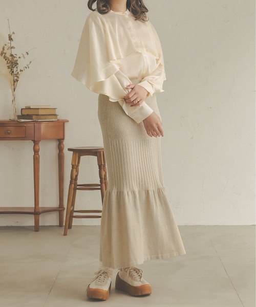 Ambre Neige（アンブルネージュ）の「リブニットマーメイドスカート／WEB/EC限定商品（スカート・レディース・ダークブラウン/アイボリー・SMALL/MEDIUM）」の5枚目の写真