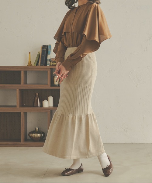 Ambre Neige（アンブルネージュ）の「リブニットマーメイドスカート／WEB/EC限定商品（スカート・レディース・ダークブラウン/アイボリー・SMALL/MEDIUM）」の6枚目の写真