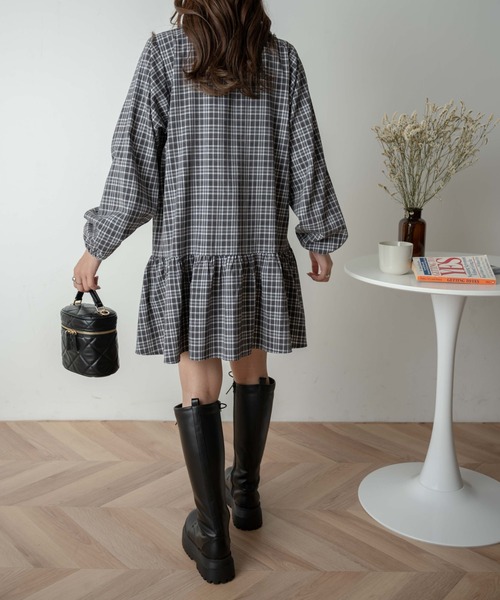 WEGO(ウィゴー)の「WEGO/シャーリングティアードチュニック(ワンピース・レディース・ブラウン系その他2/ブラック系その他2・FREE)」の7枚目の写真