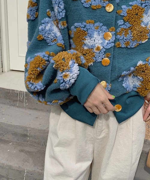 LAFFMO（ラフモ）の「フラワーボアニットカーディガン（カーディガン