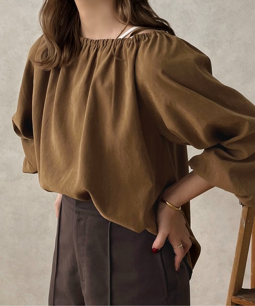 apres jour clair(アプレジュールクレア)の「【apres jour clair】2WAYギャザーブラウス【ZOZOTOWN限定アイテム】(シャツ/ブラウス・レディース・ブラウン系その他/アイボリー/ベージュ・フリー/X-LARGE)」の5枚目の写真