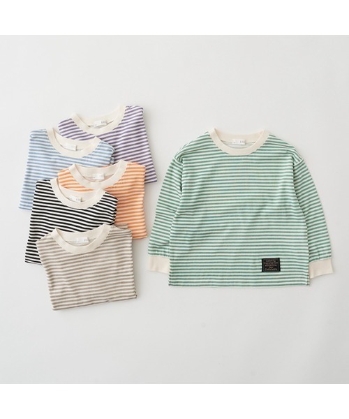 b・ROOM（ビールーム）の「【型崩れしないやわらかコットン】プリントボーダードロップTシャツ（Tシャツ/カットソー・キッズ・ブラック/サックスブルー/モスグリーン/ベージュ/パープル/オレンジ・100cm/110cm/120cm/130cm/140cm/150cm）」の18枚目の写真