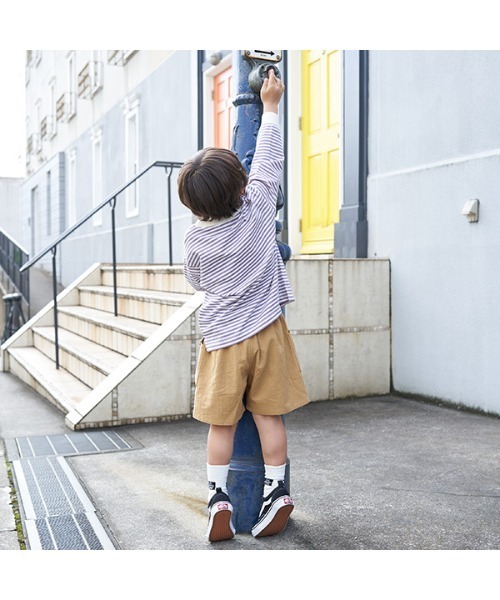 b・ROOM（ビールーム）の「【型崩れしないやわらかコットン】プリントボーダードロップTシャツ（Tシャツ/カットソー・キッズ・ブラック/サックスブルー/モスグリーン/ベージュ/パープル/オレンジ・100cm/110cm/120cm/130cm/140cm/150cm）」の9枚目の写真