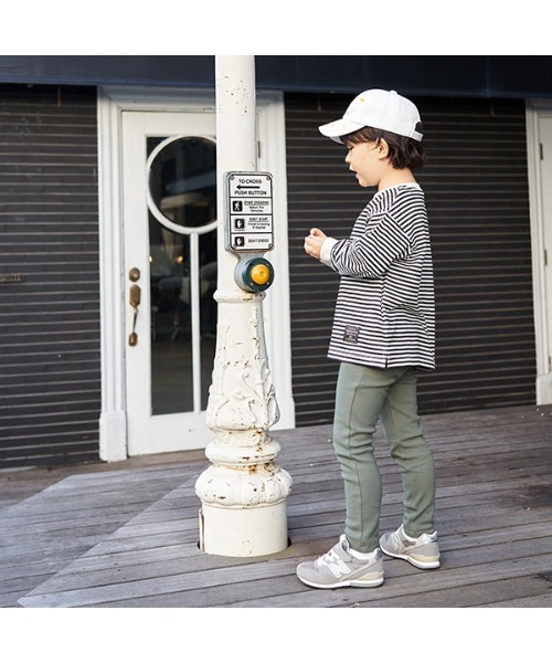 b・ROOM（ビールーム）の「【型崩れしないやわらかコットン】プリントボーダードロップTシャツ（Tシャツ/カットソー・キッズ・ブラック/サックスブルー/モスグリーン/ベージュ/パープル/オレンジ・100cm/110cm/120cm/130cm/140cm/150cm）」の10枚目の写真