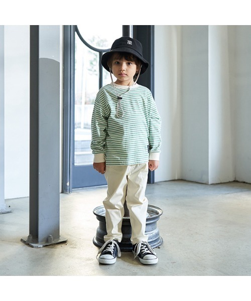 b・ROOM（ビールーム）の「【型崩れしないやわらかコットン】プリントボーダードロップTシャツ（Tシャツ/カットソー・キッズ・ブラック/サックスブルー/モスグリーン/ベージュ/パープル/オレンジ・100cm/110cm/120cm/130cm/140cm/150cm）」の12枚目の写真