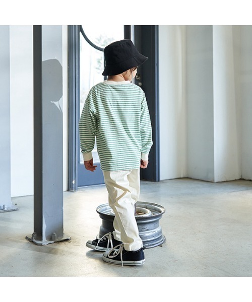 b・ROOM（ビールーム）の「【型崩れしないやわらかコットン】プリントボーダードロップTシャツ（Tシャツ/カットソー・キッズ・ブラック/サックスブルー/モスグリーン/ベージュ/パープル/オレンジ・100cm/110cm/120cm/130cm/140cm/150cm）」の13枚目の写真