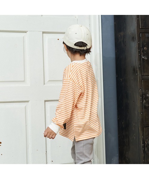 b・ROOM（ビールーム）の「【型崩れしないやわらかコットン】プリントボーダードロップTシャツ（Tシャツ/カットソー・キッズ・ブラック/サックスブルー/モスグリーン/ベージュ/パープル/オレンジ・100cm/110cm/120cm/130cm/140cm/150cm）」の16枚目の写真