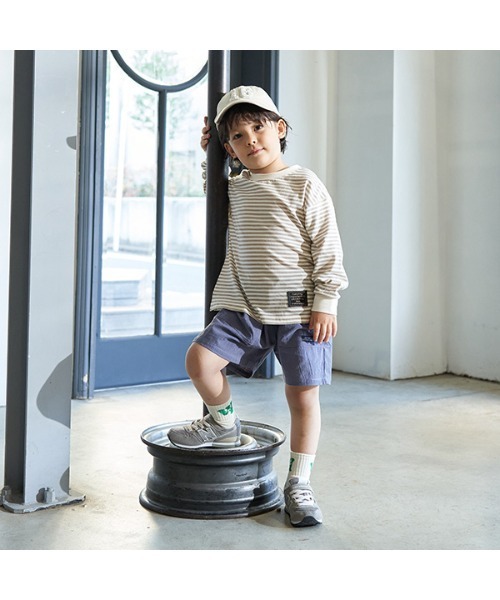 b・ROOM（ビールーム）の「【型崩れしないやわらかコットン】プリントボーダードロップTシャツ（Tシャツ/カットソー・キッズ・ブラック/サックスブルー/モスグリーン/ベージュ/パープル/オレンジ・100cm/110cm/120cm/130cm/140cm/150cm）」の17枚目の写真