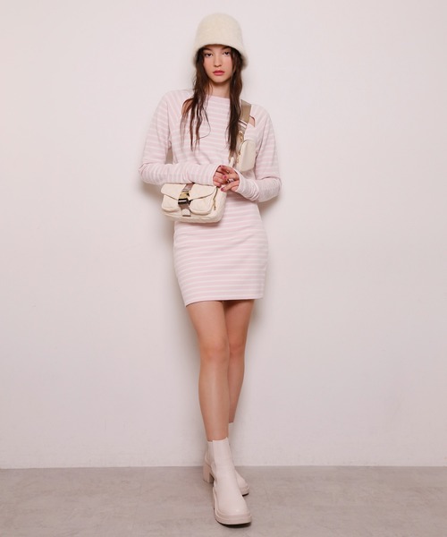 Seemi. byNICECLAUP（ シーミーバイナイスクラップ）の「【Seemi】Seemiカットボーダーミニワンピース（ワンピース・レディース・ブラック系その他/ピンク系その他/ホワイト系その他・FREE）」の19枚目の写真